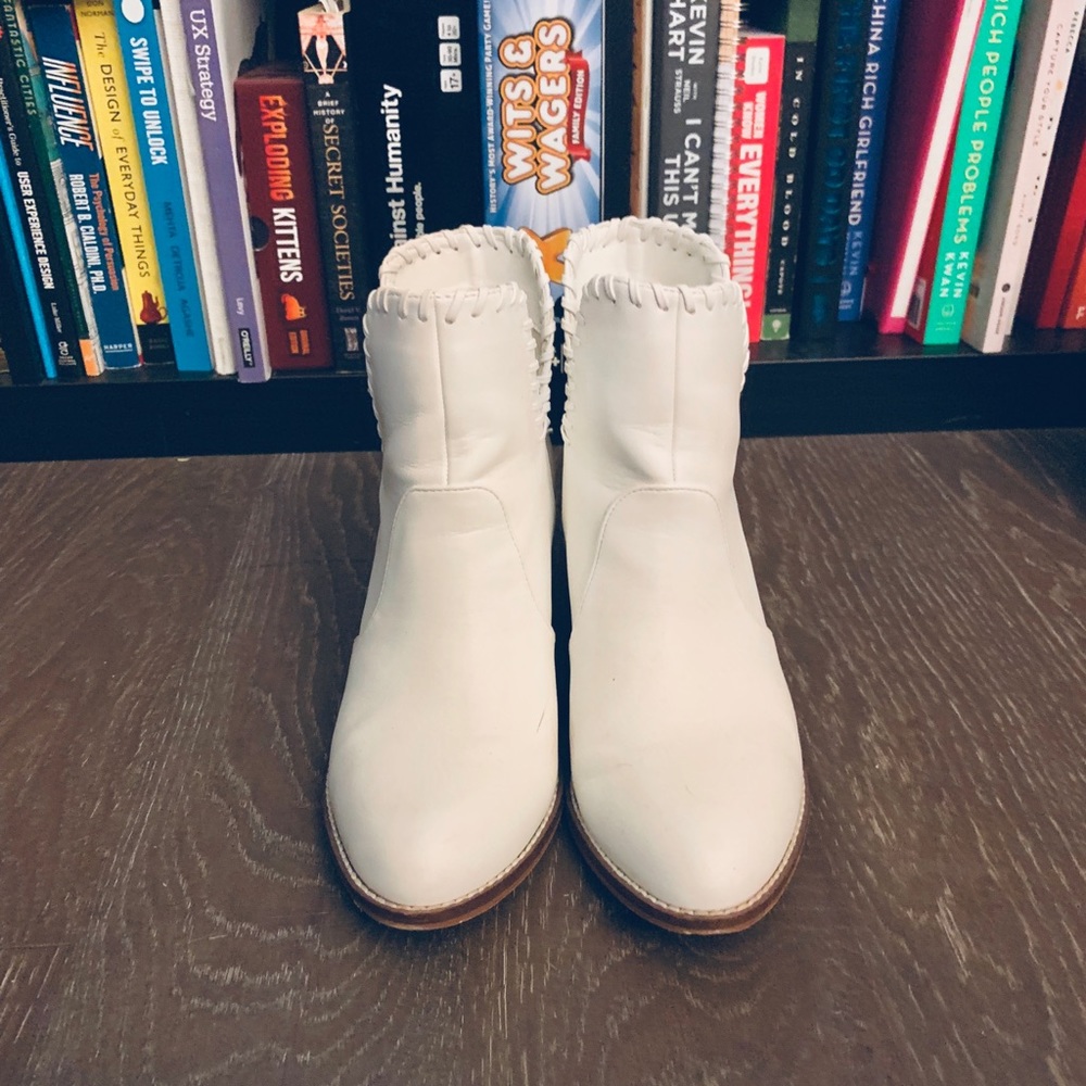 UO White Booties (Wooden Heel/Threaded Detail) - Picture 2 of 6